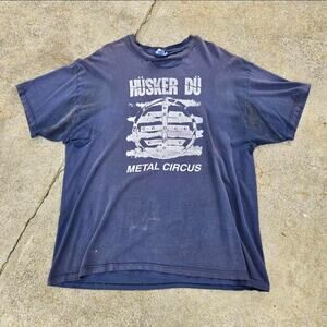 Vtg 90s HUSKER DU Metal Circus Album Cover Distressed Punk Band T Shirt XXL